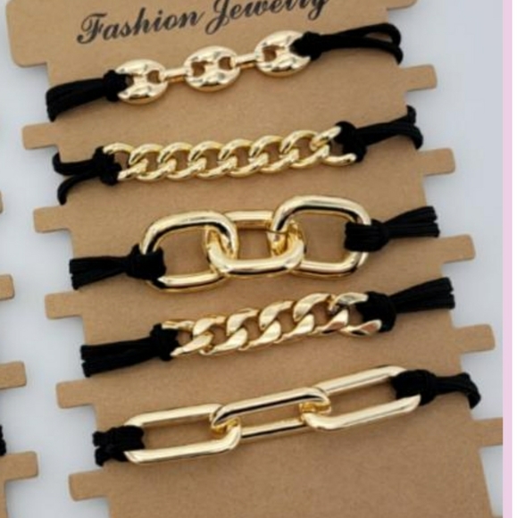 5 Pcs Set Hair Ties/ Bracelets 18K Gold Plated NWT - Picture 1 of 4